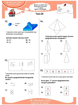 ilkokul 1. Sınıf Bilsem Zeka Testi 